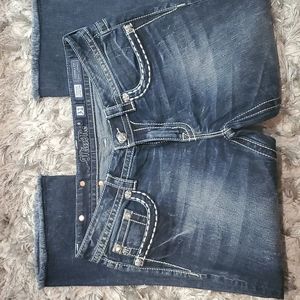 Miss me peace sign embroidery embellished denim jeans Capri size 31